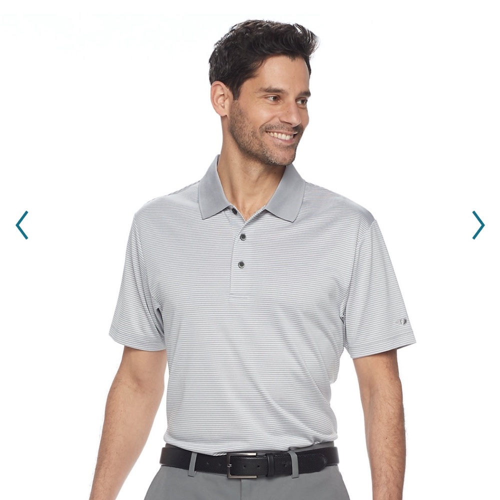 - Mens striped golf polo color:sleet